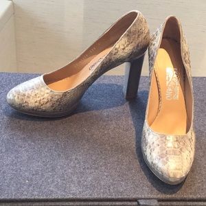Ferragamo 4” leather python platform heels!